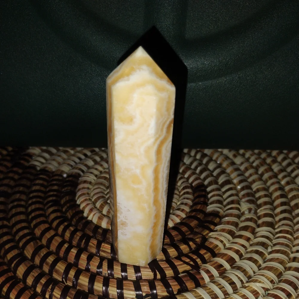 Orange Calcite Stone Tower Sculpture NEW